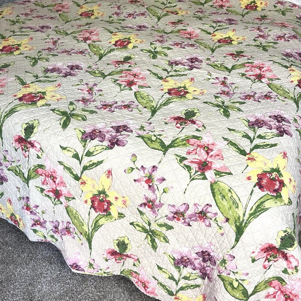 Cynthia Rowley Quilted Coverlet‎ Full Queen Size 86x88 Tropical Floral Colorful